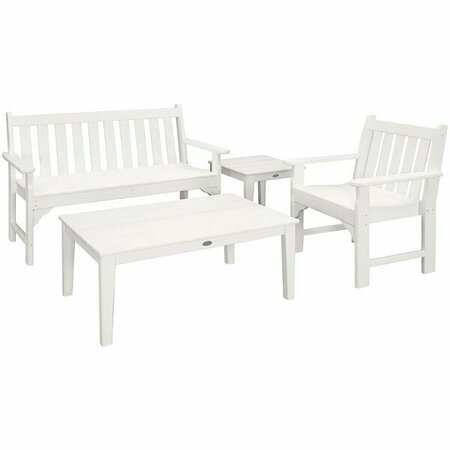POLYWOOD Vineyard 4-Piece White Bench Seating Set 633PWS3561WH